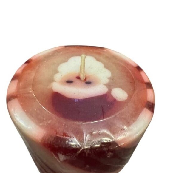 Red & White Striped Christmas Candle With Santa Design Top - Picture 3 of 7